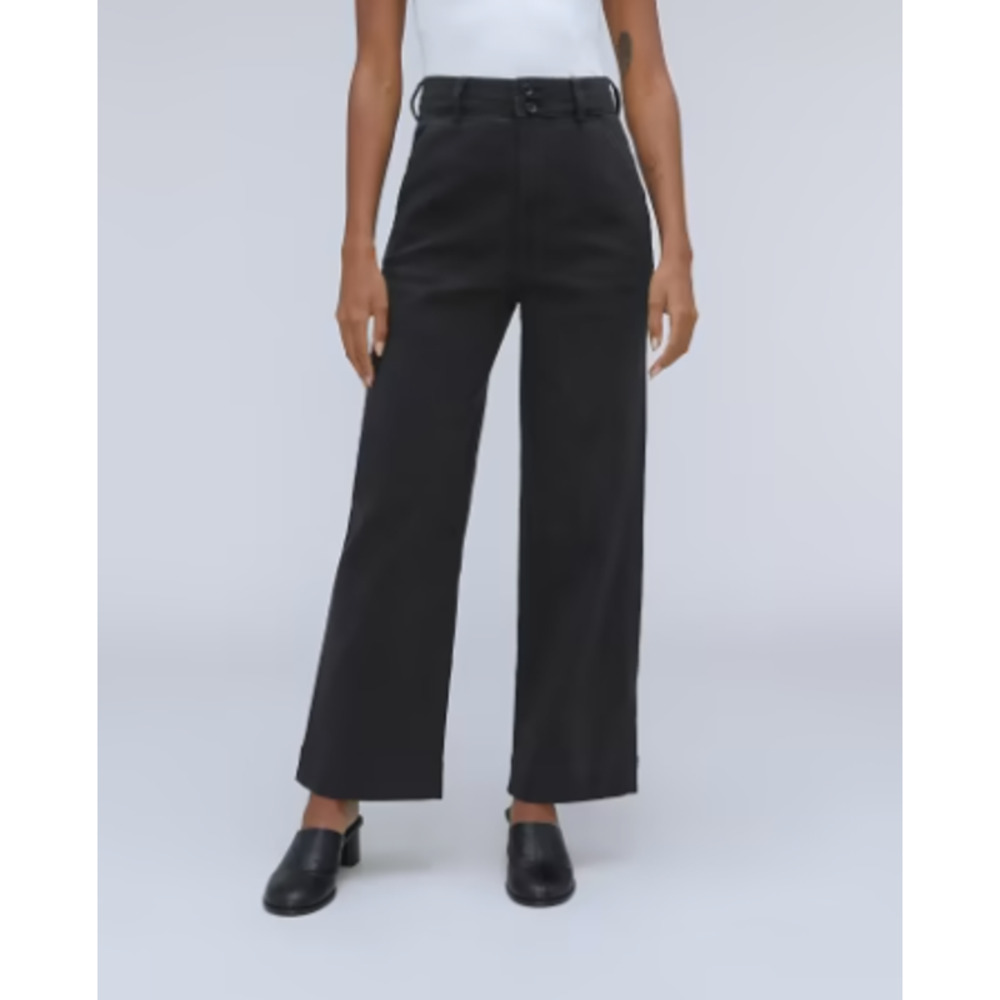 Everlane Wide Leg Pants Womens Size 8 Black The Organic High Rise Ankle NWT